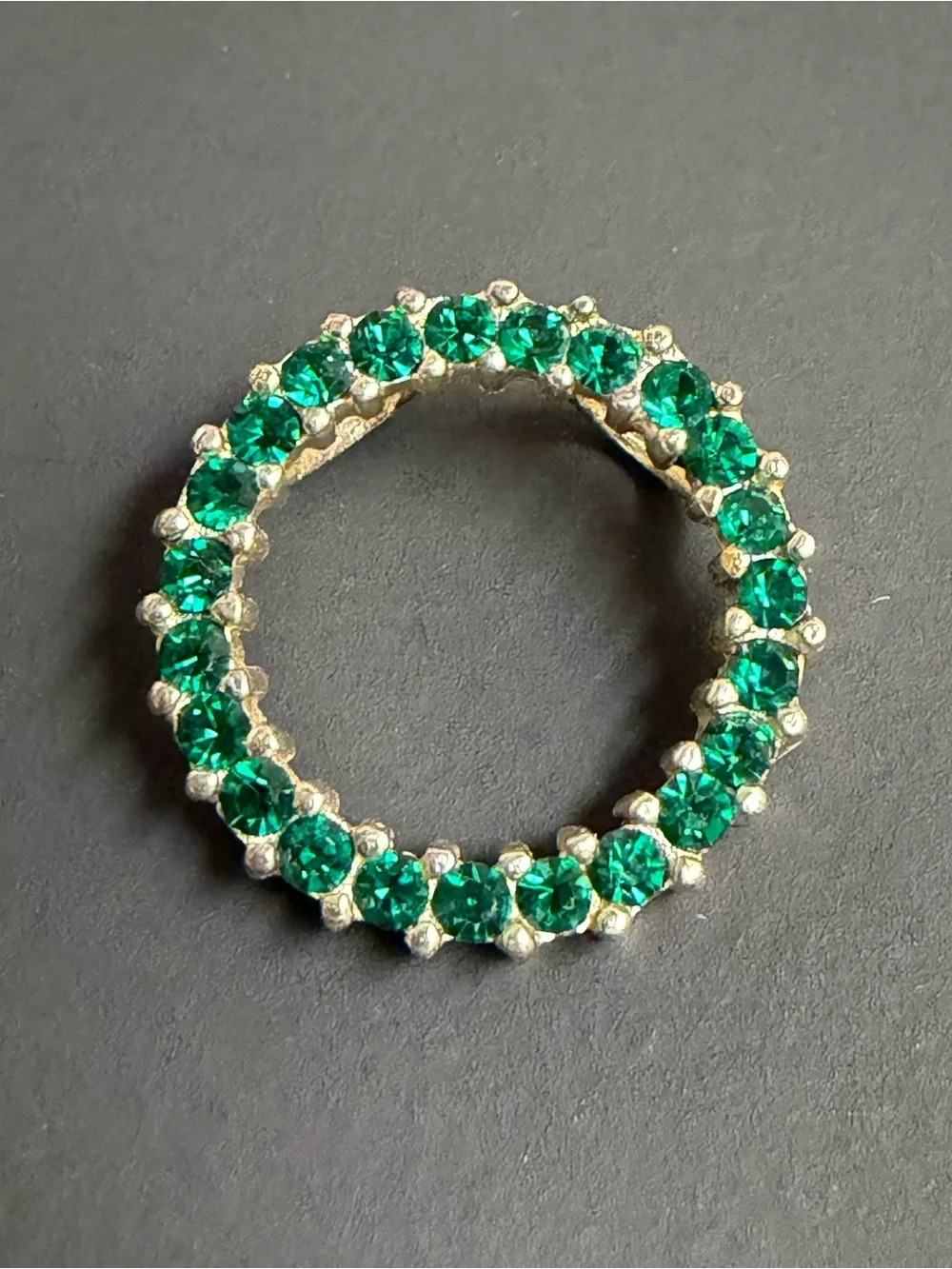 925‎ SS Emerald Green Crystal Circle Pendant Necklace Charm 1 gram